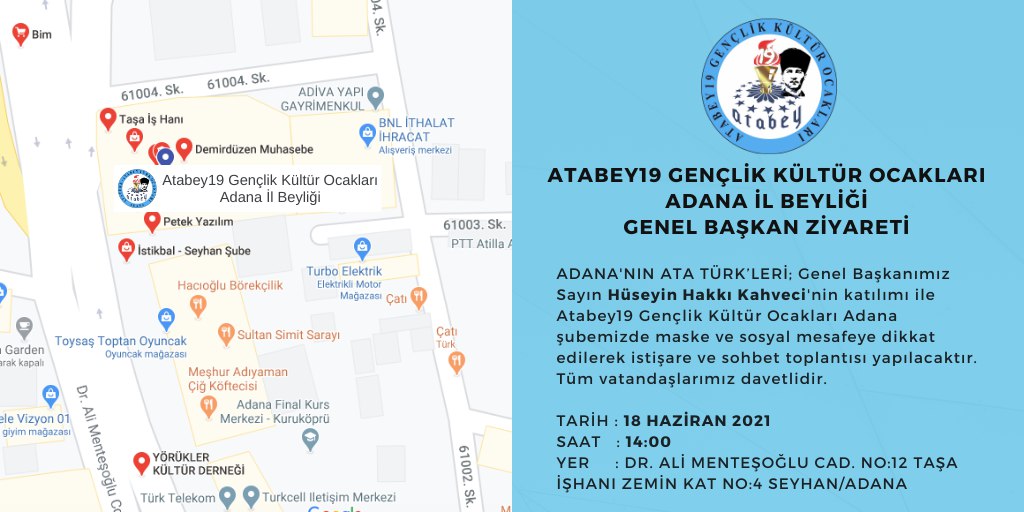 Atabey19 Gençlik Kültür Ocakları Adana İl Beyliği Genel Başkan Ziyareti