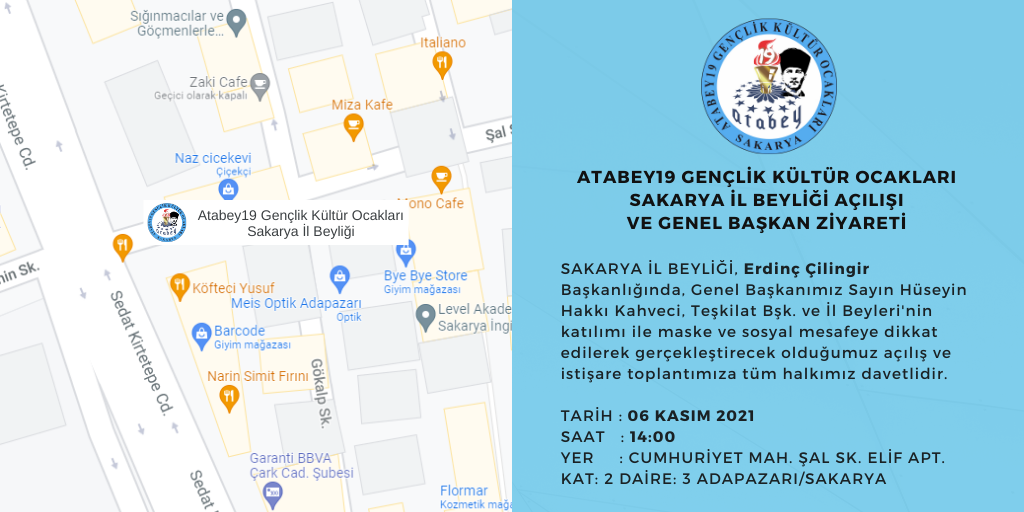 Atabey19 Gençlik Kültür Ocakları Sakarya İl Beyliği Açılışı ve Genel Başkan Ziyareti